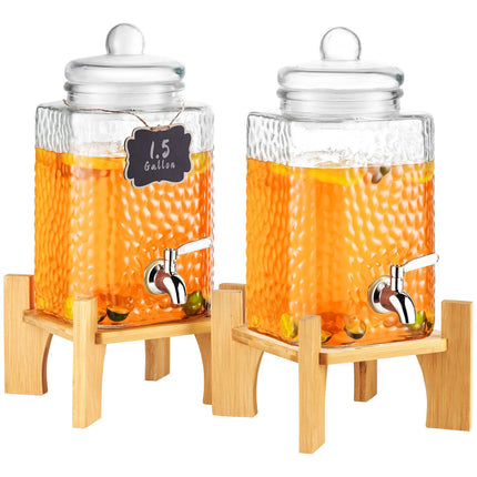 Glass Beverage Dispenser 1.5 Gallon, Stand, Steel Spigot