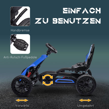 Kartingas, Vaikiška Transporto Priemonė Su Reguliuojama Sėdyne, Pedalais Minama Transporto Priemonė, Pedalais Minamas Automobilis Su Rankiniu Stabdžiu, Kettcar Vaikams Nuo 3 Iki 8 Metų, Mėlynas