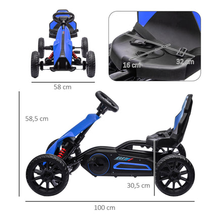 Kartingas, Vaikiška Transporto Priemonė Su Reguliuojama Sėdyne, Pedalais Minama Transporto Priemonė, Pedalais Minamas Automobilis Su Rankiniu Stabdžiu, Kettcar Vaikams Nuo 3 Iki 8 Metų, Mėlynas