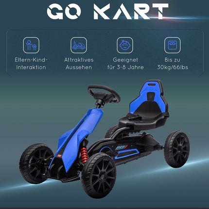 Kartingas, Vaikiška Transporto Priemonė Su Reguliuojama Sėdyne, Pedalais Minama Transporto Priemonė, Pedalais Minamas Automobilis Su Rankiniu Stabdžiu, Kettcar Vaikams Nuo 3 Iki 8 Metų, Mėlynas