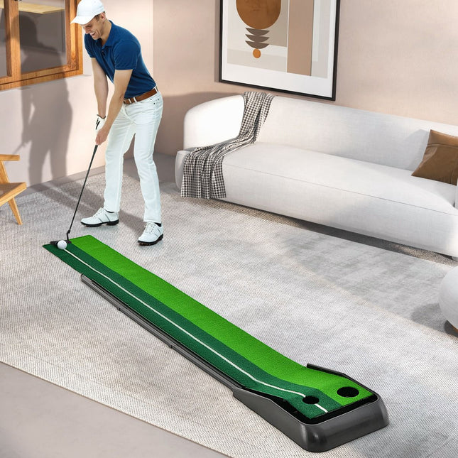 Golfo kilimėlis putting 250 cm, automatinis kamuoliuko grąžinimas, 2 skylės