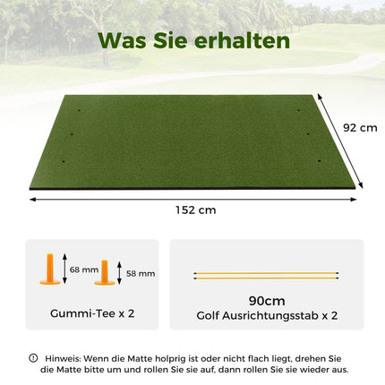 Golfo aikštelės kilimėlis 2 guminiai aikštelės startai ir 2 lygiavimo lazdelės 6 aikštelės pozicijos 152 x 92 cm storis 20 mm