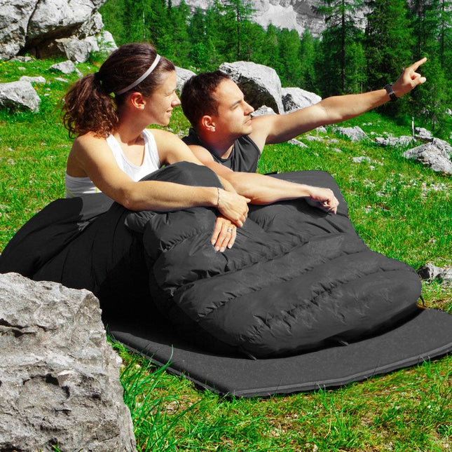 „Goplus“ dvigubas miegmaišis 2 asmenims, XL dydžio antklodės miegmaišis su 2 pagalvėmis, juodas, 220 x 150 cm