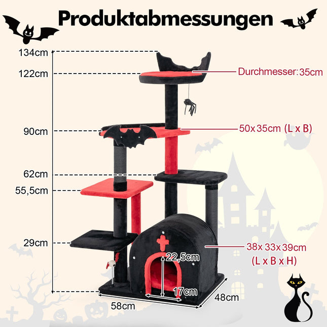 Gotikinis draskyklė katėms, 134 cm, platformos ir draskyklės