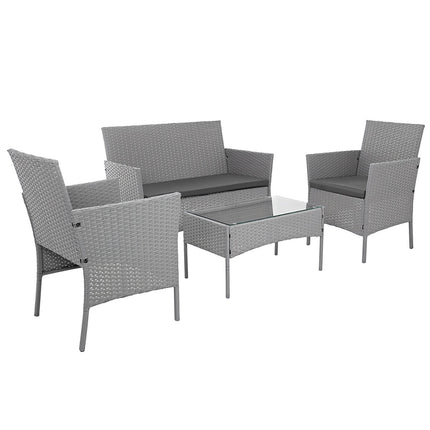 Pilkas rotango sodo baldų komplektas - 2 kėdės, sofa, stalas
