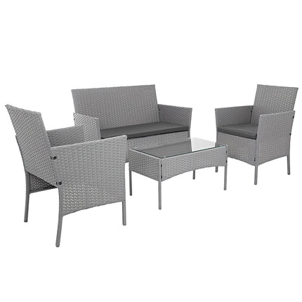 Pilkas rotango sodo baldų komplektas - 2 kėdės, sofa, stalas