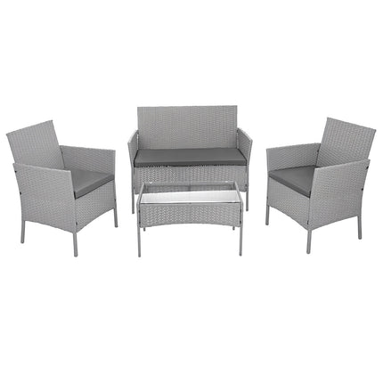 Pilkas rotango sodo baldų komplektas - 2 kėdės, sofa, stalas