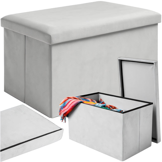 Gray Velvet Pouf, 60x30x30 cm, Ottoman Seat
