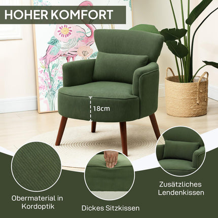 Green Corduroy Wingback Chair – High-Density Foam, 18cm Padding