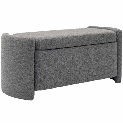 Pilkas apmuštas suoliukas su daiktadėže – 105 x 44 x 45,5 cm