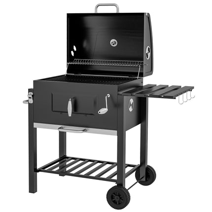 Grilio vežimėlis, medžio anglies grilis, BBQ pastatomas grilis, nerūdijančio plieno, juodas, 113x65x108 cm