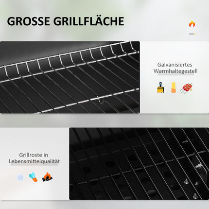 Grilio vežimėlis, medžio anglies grilis, BBQ pastatomas grilis, nerūdijančio plieno, juodas, 113x65x108 cm