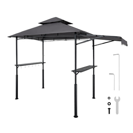 Grill Gazebo 8 x 5 ft, Double-Tier Roof, Shelves, Hooks