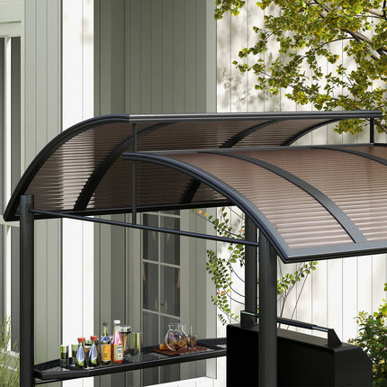 Grilio paviljonas, apsaugantis nuo liepsnos, stogas, kepsninės paviljonas, 2 lentynos, apsauga nuo UV spindulių, pergola, sodo balkonas, plienas, tamsiai pilkas, 240 x 150 x 230 cm