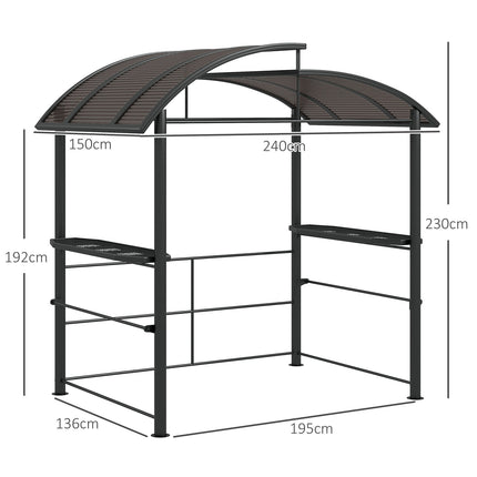 Grilio paviljonas, apsaugantis nuo liepsnos, stogas, kepsninės paviljonas, 2 lentynos, apsauga nuo UV spindulių, pergola, sodo balkonas, plienas, tamsiai pilkas, 240 x 150 x 230 cm