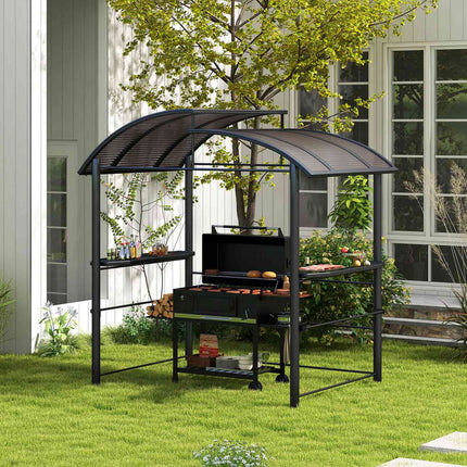 Grilio paviljonas, apsaugantis nuo liepsnos, stogas, kepsninės paviljonas, 2 lentynos, apsauga nuo UV spindulių, pergola, sodo balkonas, plienas, tamsiai pilkas, 240 x 150 x 230 cm