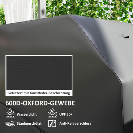 Grilio uždangalas, atsparus oro sąlygoms, dujinės grilio uždangalas su „Velcro“ tvirtinimo detalėmis, 600D Oxford, juodas, 147 x 61 x 122 cm |