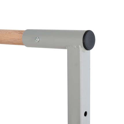 Gimnastikos štanga, 13 padėčių, reguliuojamo aukščio, iki 75 kg svorio sistema, treniruočių įranga, plienas, buko mediena, rožinė