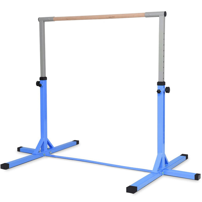 Gimnastikos gimnastikos skersinis, reguliuojamo aukščio, elastingas horizontalus skersinis, rožinė/mėlynai mėlyna