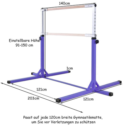Gimnastikos gimnastikos skersinis, reguliuojamo aukščio, elastingas horizontalus skersinis, rožinė/mėlyna/violetinė-violetinė