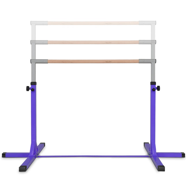 Gimnastikos gimnastikos skersinis, reguliuojamo aukščio, elastingas horizontalus skersinis, rožinė/mėlyna/violetinė-violetinė