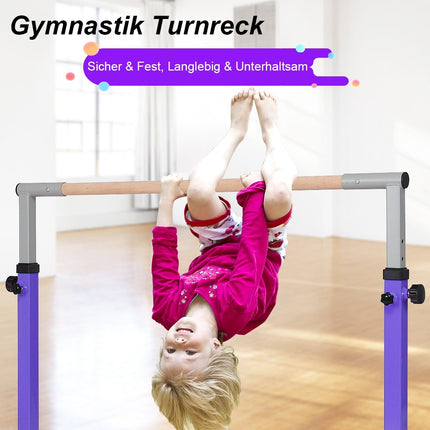 Gimnastikos gimnastikos skersinis, reguliuojamo aukščio, elastingas horizontalus skersinis, rožinė/mėlyna/violetinė-violetinė