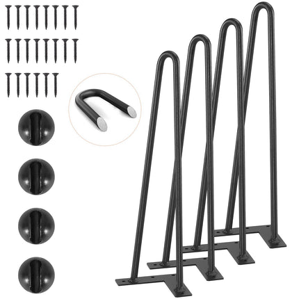 Hairpin Table Legs, 16 Inch, Set of 4, Steel, 500 lb