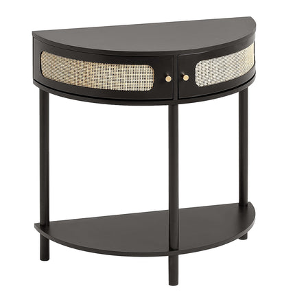 Half-Moon Rattan Console Table, 2 Drawers, Black