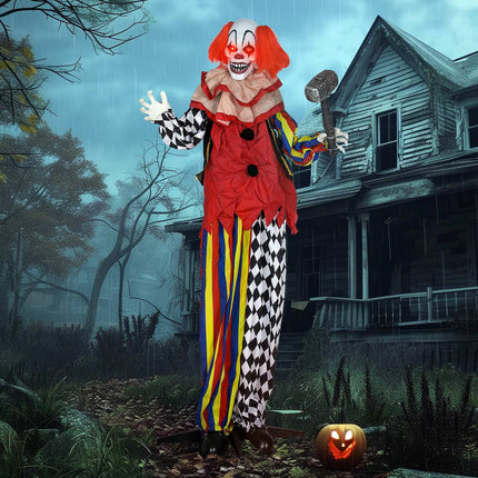 Helovino animatroninis klounas, 173 cm, šviečiančios akys