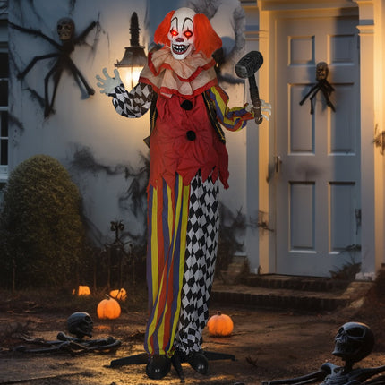 Helovino animatroninis klounas, 173 cm, šviečiančios akys