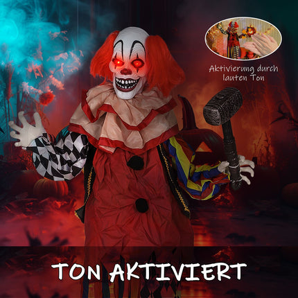 Helovino animatroninis klounas, 173 cm, šviečiančios akys