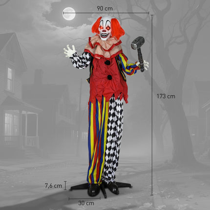 Helovino animatroninis klounas, 173 cm, šviečiančios akys