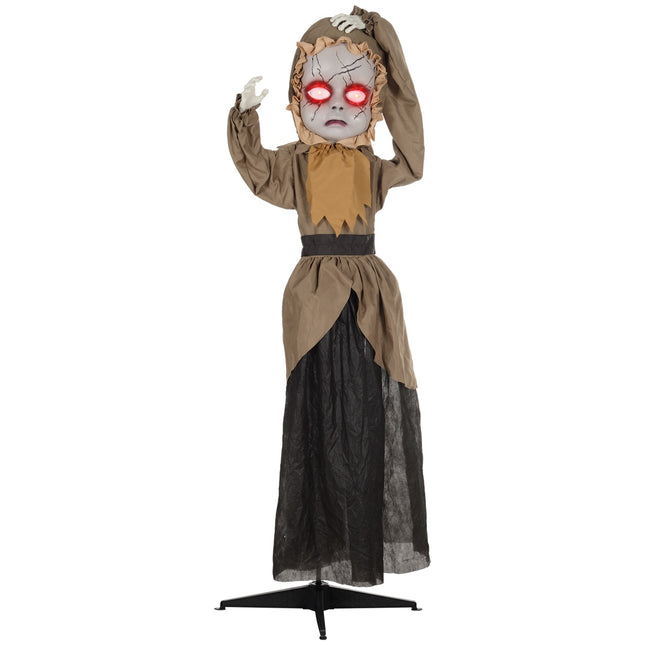 Helovino animatroninis butaforija, šokinėjanti galva, raudonos akys