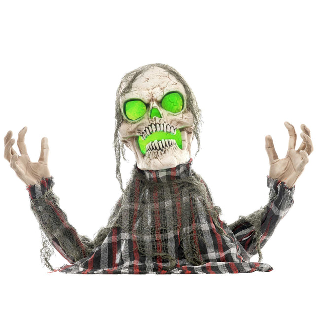 Helovino nulaužėjo skeletas, sulankstomos rankos, žėrinčios akys