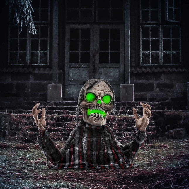 Helovino nulaužėjo skeletas, sulankstomos rankos, žėrinčios akys