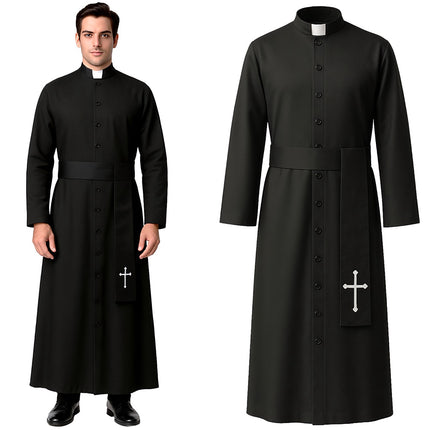 Helovino kunigo kostiumas, XL/XXL, sutana su kryžiumi