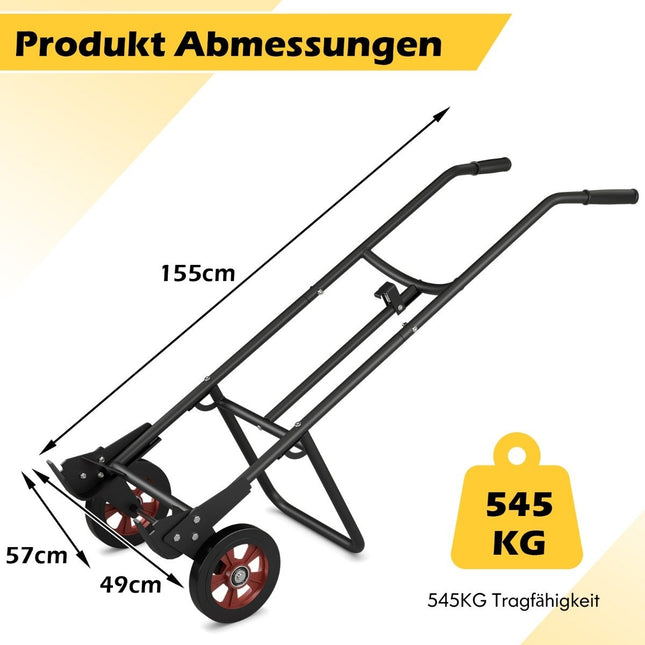 Hand truck for barrel transport with 2 rubber wheels & bell hook with spring black