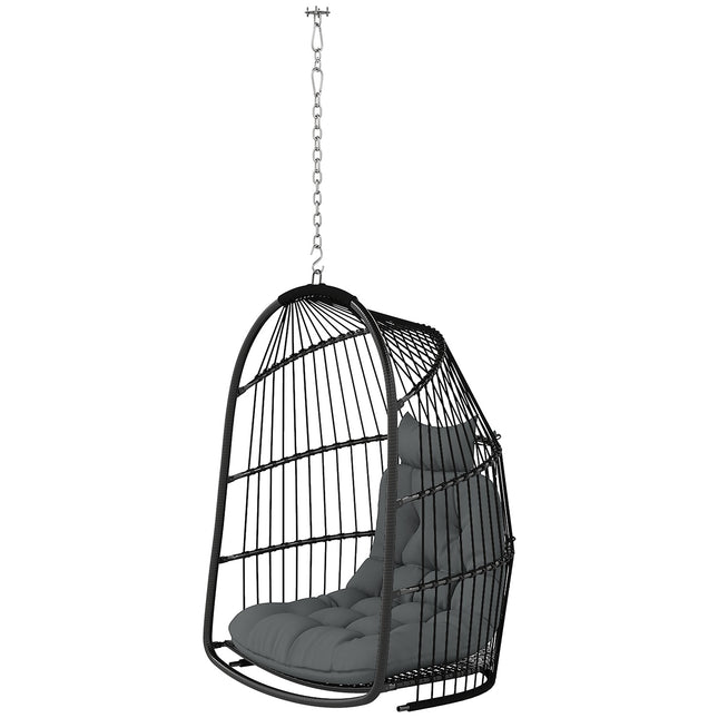 Pakabinamos kėdės pakabinamas krepšelis su pagalvėle, polirataninės sūpynės, lauko, sulankstomos pakabinamos kėdės, keliamoji galia iki 150 kg, pakabinamos sūpynės, pakabinama kėdė svetainei, balkonui, terasai, tamsiai pilka