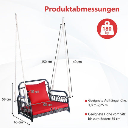 Pakabinama kėdė, terasos sūpynės, gali išlaikyti iki 180 kg, pakabinama sėdynė su sėdynės ir nugaros pagalvėlėmis 80 x 65 x 58 cm