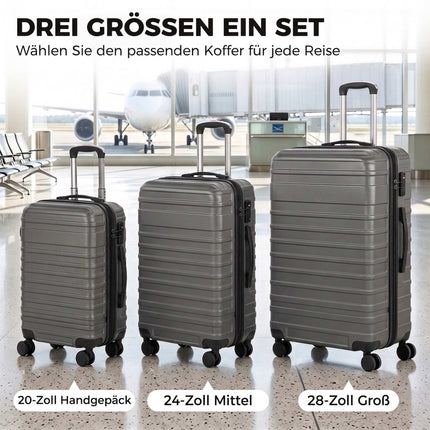 Hard Shell Suitcase Set of 3 with TSA Lock, 20/24/28 Inch, Dark Grey