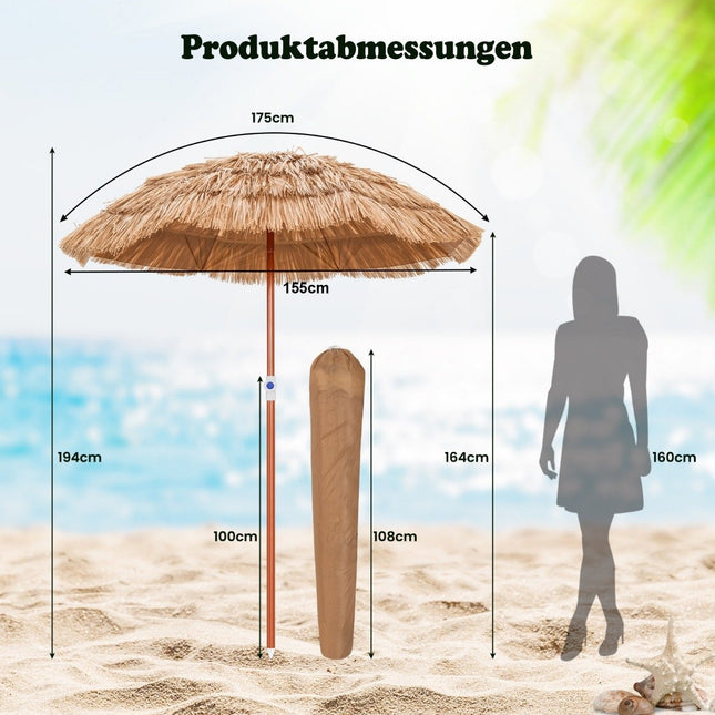 Havajietiškas paplūdimio skėtis su nešiojimo krepšiu ir pakreipiamu stalo skėčiu, 175 cm