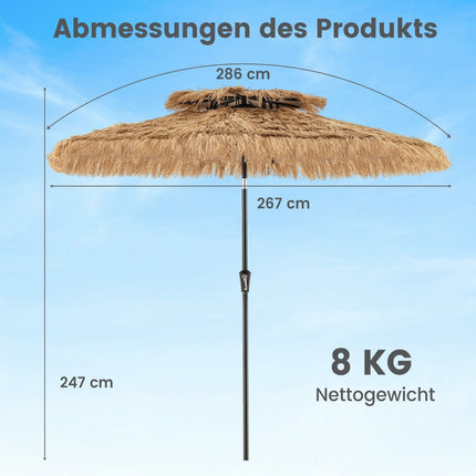 Havajietiško stiliaus Tiki terasos skėtis, 247 cm, PE šiaudų imitacija