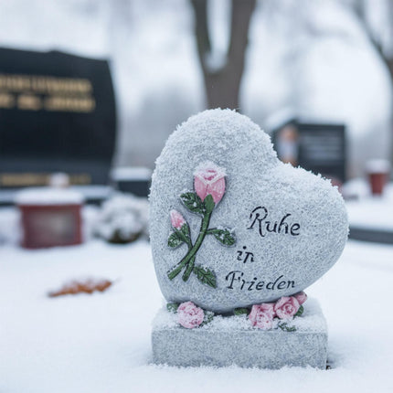 Širdies formos kapo papuošalas su užrašu „Ruhe in Frieden“