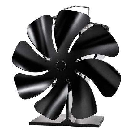 Heat-Powered Stove Fan with Flue Pipe Thermometer, 8 Blades, Black