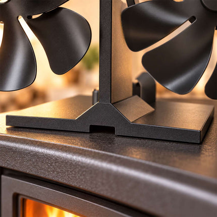 Heat-Powered Stove Fan with Twin Motor and Thermometer, 16 Blades, Black