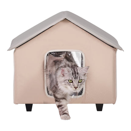 Heated Outdoor Cat House with Pad, Elevated, Timer