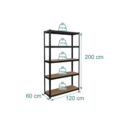 Tvirtas 5 lentynų stovas, reguliuojamas, juodas