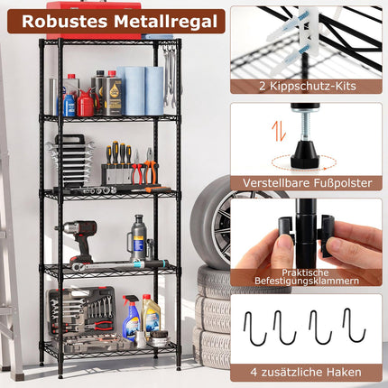 Tvirta reguliuojamo aukščio metalinė laikymo lentyna, 5 pakopų, juoda