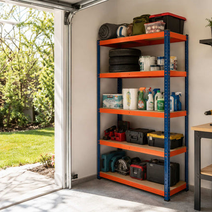 Heavy-Duty Metal Shelving Unit with 5 Adjustable Shelves, 875 kg, Blue-Orange