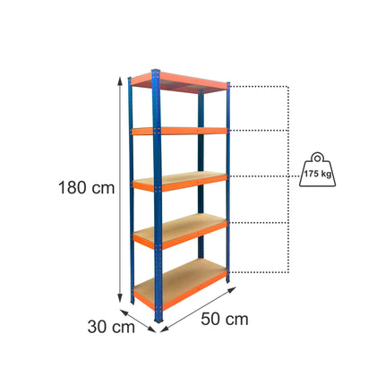 Heavy-Duty Metal Shelving Unit with 5 Adjustable Shelves, 875 kg, Blue-Orange